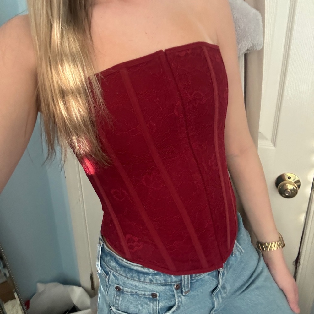 Small Garage Red Burgundy Corset Bustier Top NWT